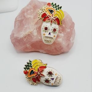 Enamel Day of the Dead skeleton fruit earrings New gold plated crystal